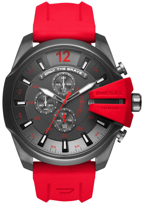 Diesel Mega Chief Chronograph Black Dial Red Silicone Strap Watch For Men - DZ4427 Buy Now By Diesel