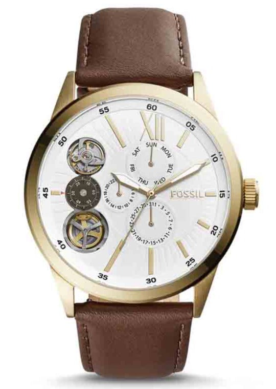 Fossil Flynn Twist Mechanical White Dial Brown Leather Strap Watch for Men - BQ2218 Buy Now By Fossil