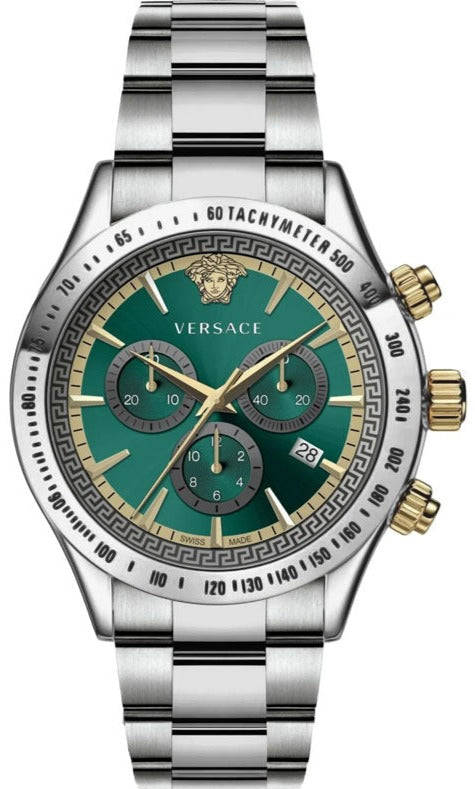 Versace Classic Chronograph Quartz Green Dial Silver Steel Strap Watch For Men - VEV700721 Buy Now By Versace