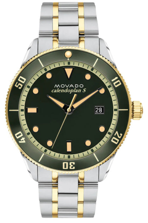 Movado Heritage Calendoplan Black Dial Two Tone Steel Strap Watch For Men - 3650096 Buy Now By Movado