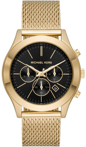 Michael Kors Slim Runway Chronograph Black Dial Gold Mesh Strap Watch For Men - MK9057 Buy Now By Michael Kors