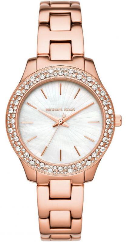 Michael Kors Lilane Three Hand Mother of Pearl White Dial Rose Gold Steel Strap Watch For Women - MK4557 Buy Now By Michael Kors