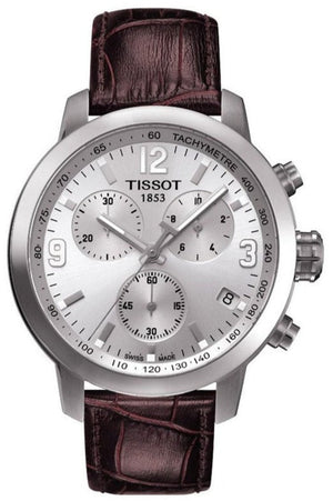 Tissot PRC 200 Chronograph Silver Dial Brown Leather Strap Watch For Men - T055.417.16.037.00 Buy Now By Tissot