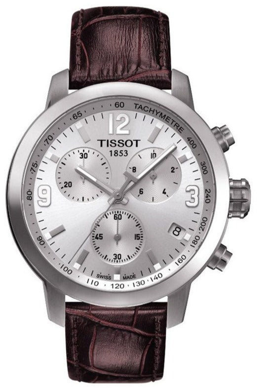 Tissot PRC 200 Chronograph Silver Dial Brown Leather Strap Watch For Men - T055.417.16.037.00 Buy Now By Tissot