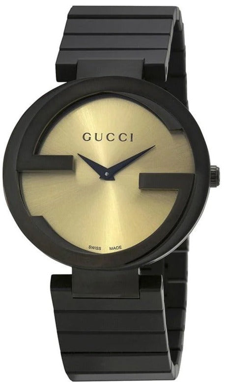 Gucci Interlocking G Quartz Gold Dial Black Steel Strap Watch For Women - YA133314 Buy Now By Gucci