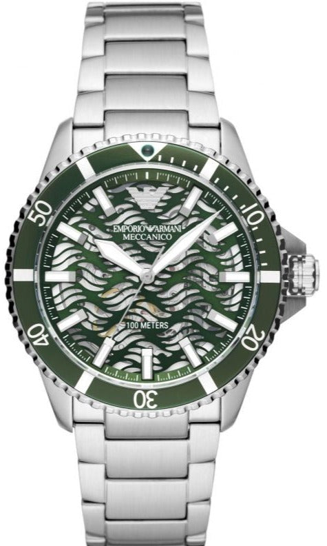 Emporio Armani Diver Automatic Green Dial Silver Steel Strap Watch For Men - AR60061 Buy Now By Emporio Armani