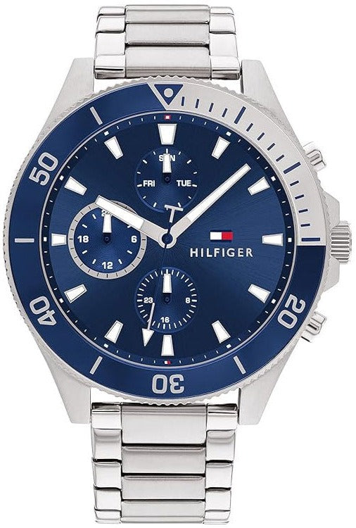 Tommy Hilfiger Larson Chronograph Blue Dial Silver Steel Strap Watch For Men - 1791917 Buy Now By Tommy Hilfiger