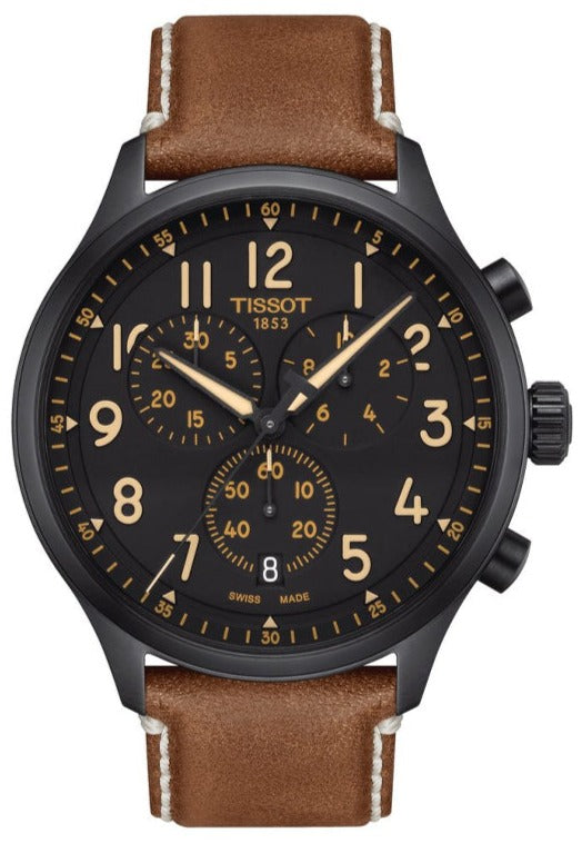 Tissot Chrono XL Quartz Black Dial Brown Leather Strap Watch For Men - T116.617.36.052.03 Buy Now By Tissot