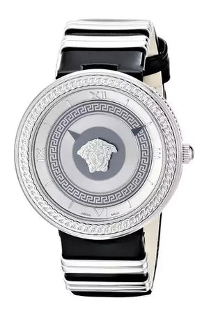 Versace V Metal Icon Silver Dial Black & Silver Strap Watch for Women - VLC010014 Buy Now By Versace