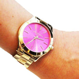 Michael Kors Slim Runway Pink Dial Rose Gold Steel Strap Watch for Women - MK3264 Buy Now By Michael Kors