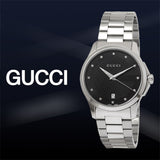 Gucci G Timeless Diamonds Black Dial Silver Steel Strap Watch For Men - YA126456 Buy Now By Gucci
