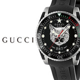 Gucci Dive Feline Black Dial Black Rubber Strap Watch For Men - YA136323 Buy Now By Gucci