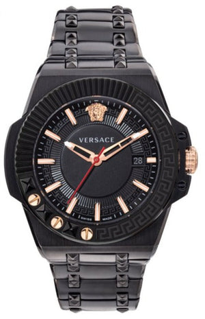Versace Chain Reaction Quartz Black Dial Black Steel Strap Watch for Men - VEDY00719 Buy Now By Versace