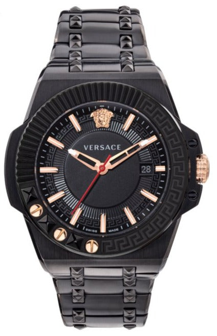 Versace Chain Reaction Quartz Black Dial Black Steel Strap Watch for Men - VEDY00719 Buy Now By Versace