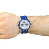Guess Caliber Chronograph White Dial Blue Rubber Strap Watch for Men - W0864G6 Buy Now By Guess