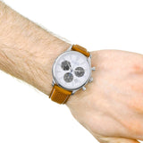 Movado Heritage Calendoplan Chronograph White Dial Brown Leather Strap Watch for Men - 3650008 Buy Now By Movado