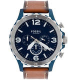 Fossil Nate Chronograph Navy Blue Dial Brown Leather Strap Watch for Men - JR1504 Buy Now By Fossil