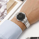 Daniel Wellington Iconic Link Black Dial Silver Steel Strap Watch for Women - DW00100204