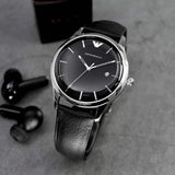 Emporio Armani Lambda Classic Quartz Black Dial Black Leather Strap Watch For Men - AR11020 Buy Now By Emporio Armani