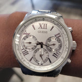 Guess Sunrise Multifunction Quartz White Dial Silver Steel Strap Watch For Women - W0330L3 Buy Now By Guess