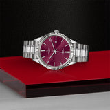 Tudor Style Automatic Burgundy Red Dial Silver Steel Strap Watch for Men - M12710-0015 Buy Now By Tudor