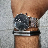 Emporio Armani Gianni Chronograph Black Dial Silver Steel Strap Watch For Men - AR80009 Buy Now By Emporio Armani