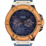 Guess Rigor Analog Blue Dial Blue Denim Strap Watch For Men - W0040G6 Buy Now By Guess