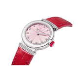 Bvlgari Lvcea Intarsio Diamonds Mother of Pearl Pink Dial Red Leather Strap Watch for Women - LVCEA103619 Buy Now By Bvlgari