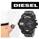 Diesel Little Daddy Chronograph Black Dial Black Leather Strap Watch For Men - DZ7291 Buy Now By Diesel