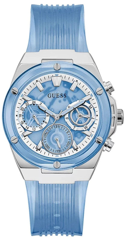 Guess Athena Active Life Clear White Dial Blue Rubber Strap Watch for Women - GW0409L1 Buy Now By Guess