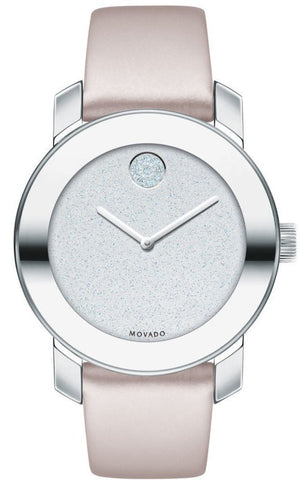 Movado Bold Glitter Silver Dial Pink Leather Strap Watch For Women - 3600522 Buy Now By Movado