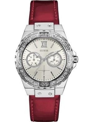 Guess Limelight Quartz Diamonds White Dial Red Leather Strap Watch For Women - W0775L11 Buy Now By Guess