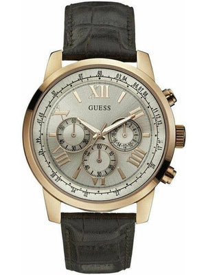 Guess Horizon Quartz Champagne Dial Brown Leather Strap Watch For Women - W0380G4 Buy Now By Guess