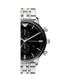 Emporio Armani Gianni Chronograph Black Dial Silver Steel Strap Watch For Men - AR80009 Buy Now By Emporio Armani