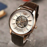 Emporio Armani Epoca White Skeletal Dial Black Leather Strap Watch For Men - AR2073 Buy Now By Emporio Armani