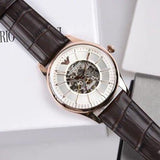 Emporio Armani Epoca White Skeletal Dial Black Leather Strap Watch For Men - AR2073 Buy Now By Emporio Armani