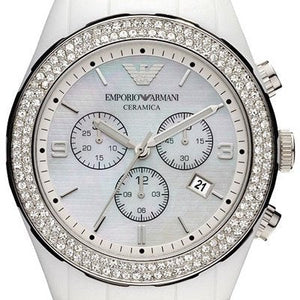 Emporio Armani Ceramica Chronograph White Dial White Ceramic Strap Watch For Women - AR1456 Buy Now By Emporio Armani