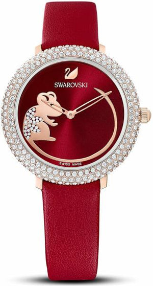 Swarovski Crystal Frost Red Dial Red Leather Strap Watch for Women - 5519226 Buy Now By Swarovski