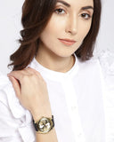 Guess G Twist Gold Dial Black Leather Strap Watch for Women - W0911L3 Buy Now By Guess