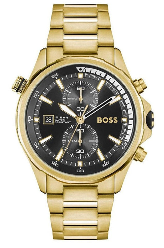 Hugo Boss Globetrotter Chronograph Black Dial Gold Steel Strap Watch for Men - 1513932 Buy Now By Hugo Boss