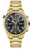 Hugo Boss Globetrotter Chronograph Black Dial Gold Steel Strap Watch for Men - 1513932 Buy Now By Hugo Boss
