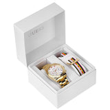 Guess Exclusive Multi Color White Dial Gold Steel Strap Watch for Women - GW0457L1 Buy Now By Guess