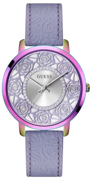 Guess Dahlia Analog Silver Dial Purple Leather Strap Watch For Women - GW0529L4 Buy Now By Guess