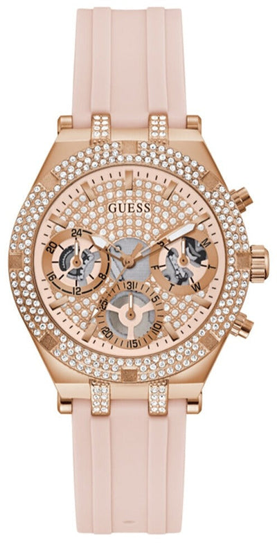 Guess Heiress Diamonds Rose Gold Dial Pink Rubber Strap Watch for Women - GW0407L3 Buy Now By Guess