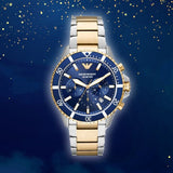 Emporio Armani Mario Chronograph Blue Dial Two Tone Steel Strap Watch For Men - AR11362 Buy Now By Emporio Armani