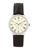 Guess Wafer Quartz White Dial Brown Leather Strap Watch For Men - W70016G2 Buy Now By Guess