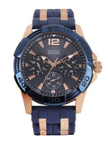 Guess Oasis Blue Dial Blue & Rose Gold Stainless Steel Strap Watch For Men - W0366G4 Buy Now By Guess