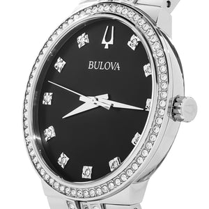 Bulova Diamond Accent Black Dial Silver Steel Strap Watch for Men - 96K106 Buy Now By Bulova