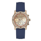 Guess Confetti Diamonds Gold Dial Blue Rubber Strap Watch For Women - W1098L6 Buy Now By Guess