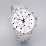 Tommy Hilfiger Dean Chronograph White Dial Silver Mesh Bracelet Watch for Men - 1791277 Buy Now By Tommy Hilfiger